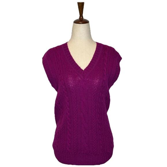 Deans Of Scotland Sweaters - Vtg Deans Of Scotland Womens Size 38 Pure Wool Cable Knit V Neck Sweater Purple